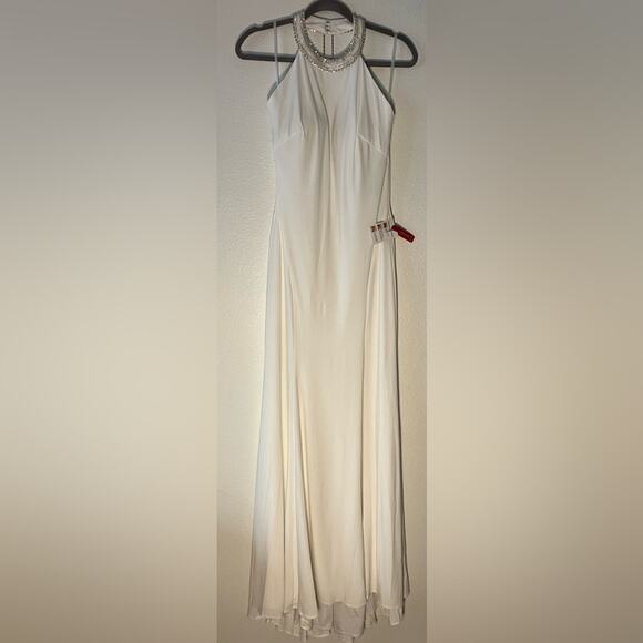 MAC DUGGAL Dress prom Evening Gown Beaded Halter White NEW Draped Rhinestone - Picture 7 of 10